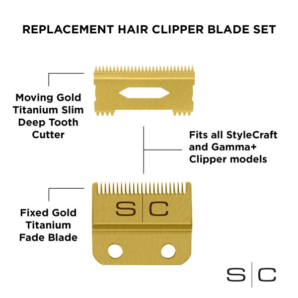 Gamma+ StyleCraft Clipper Blade Set - Gold Fade Blade and Gold Slim Deep Blade Set - Image 2