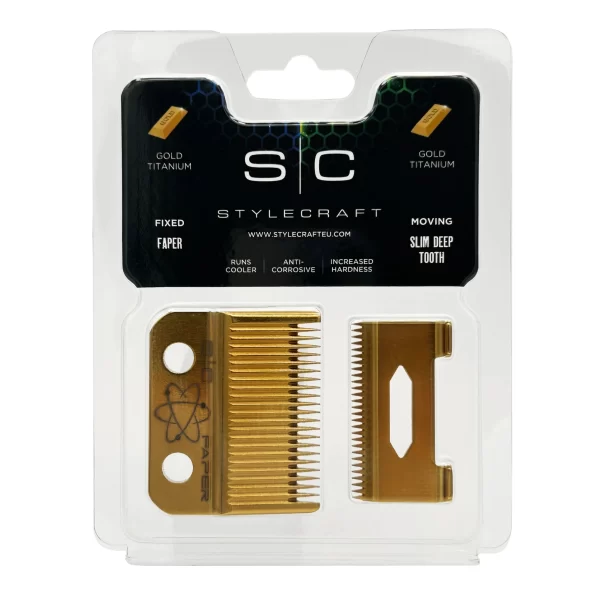 Gamma+ StyleCraft Clipper Blade Set - Gold Faper Blade and Gold Slim Deep Blade Set