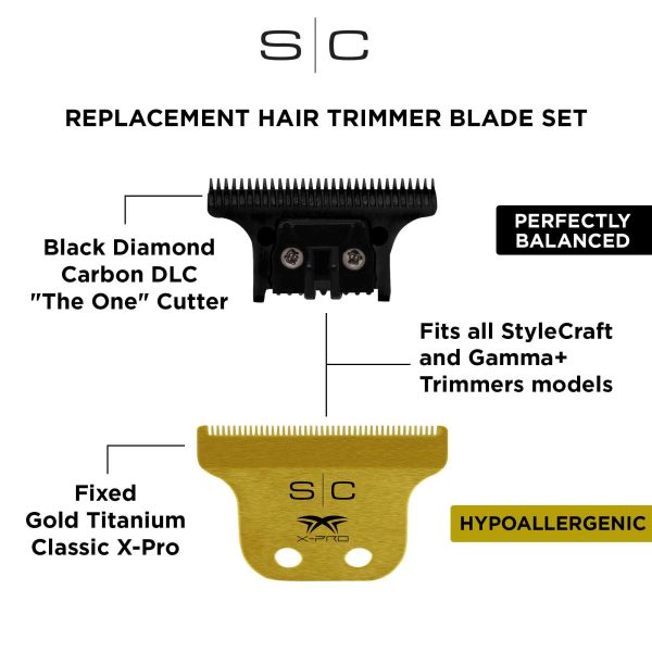 Gamma+ Stylecraft Classic Gold Titanium X-Pro Fixed Trimmer Blade with THE ONE Moving Black Diamond DLC Deep Tooth Cutter - Image 2