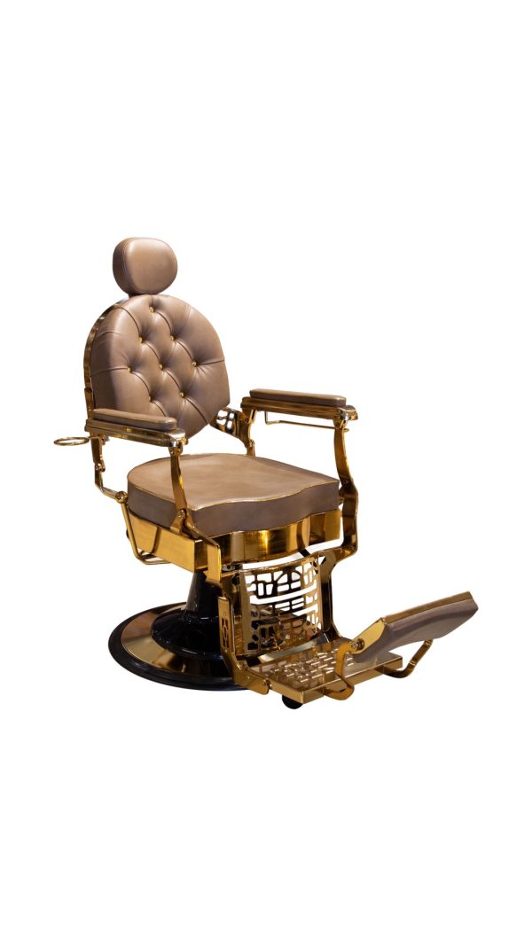 Modish Luxury Vintage Light Brown & Gold-Plated Barber Chair