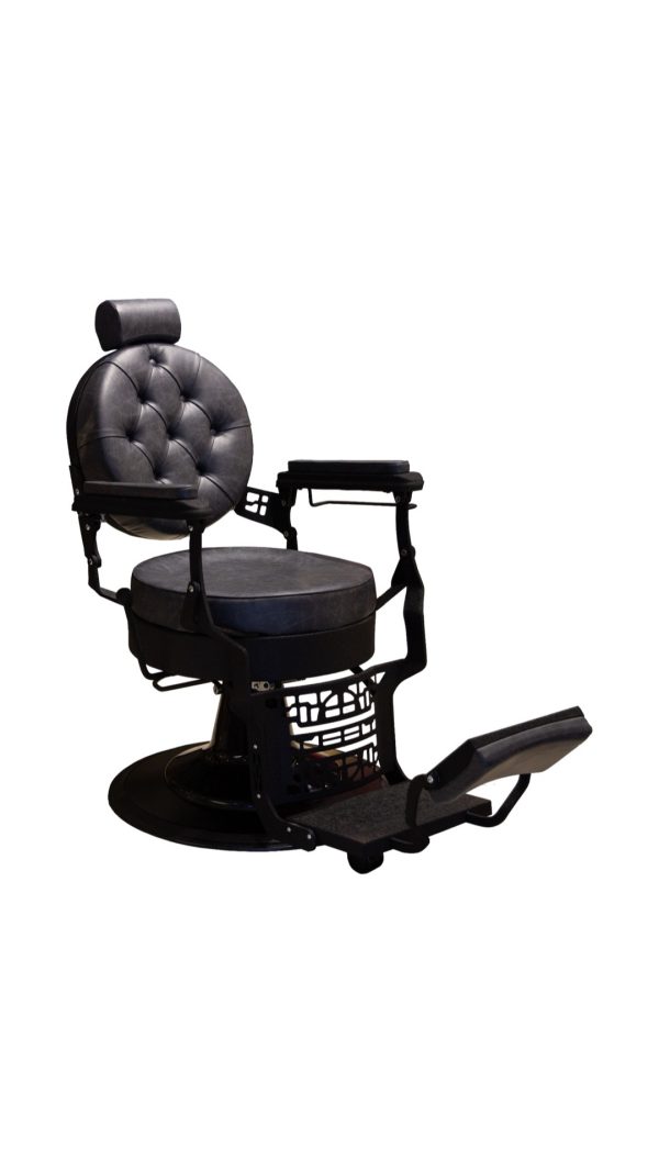 Modish Vintage Barber Chair - Grey & Matt Black Carbon