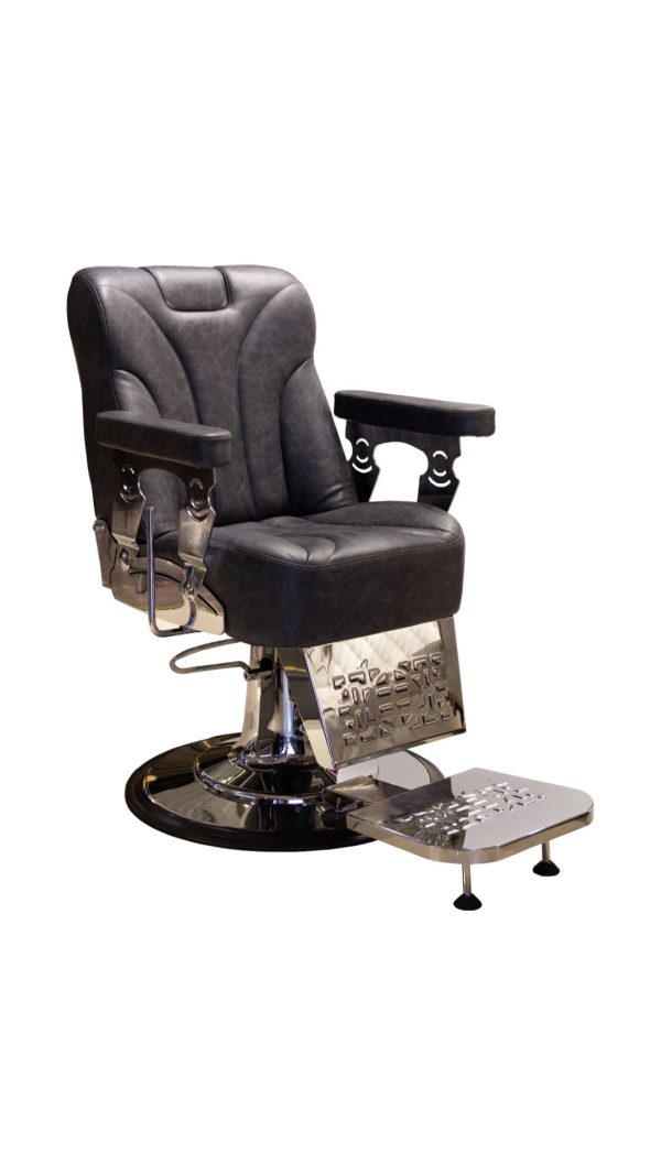Modish Classic Barber Chair With Chrome Detailing (Grey)