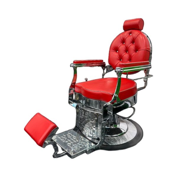 Modish Luxury Vintage Red & Chrome-Plated Barber Chair