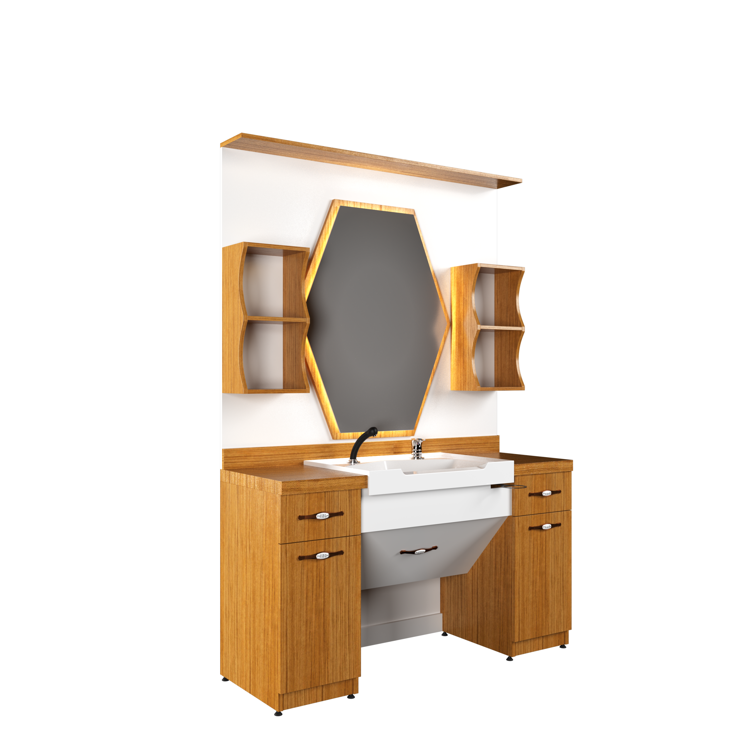 Modish Nordic Light Barber Station Sleek Barber Unit with Geometric Mirror