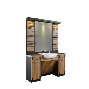 Modish Timberline Barber Station Rustic Barber Unit with Decorative Touches