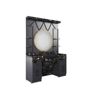 Modish Royal Mirror Barber Station Grey & Gold Barber Unit with Mirror Accent