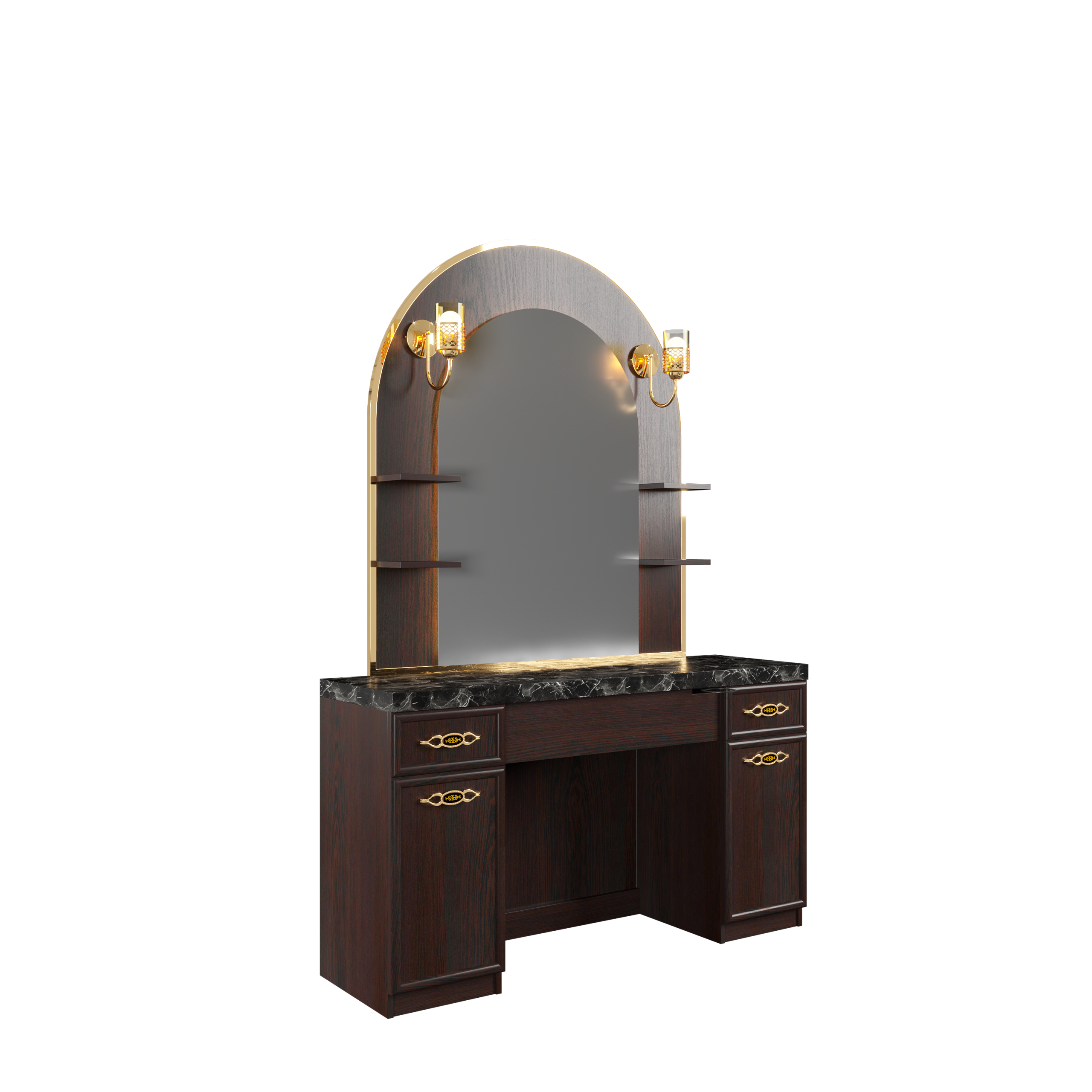 Modish Imperial Styling Unit Arched Styling Station with Decorative Lighting