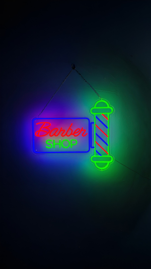Modish LED Neon “Barber Shop + Pole” Sign