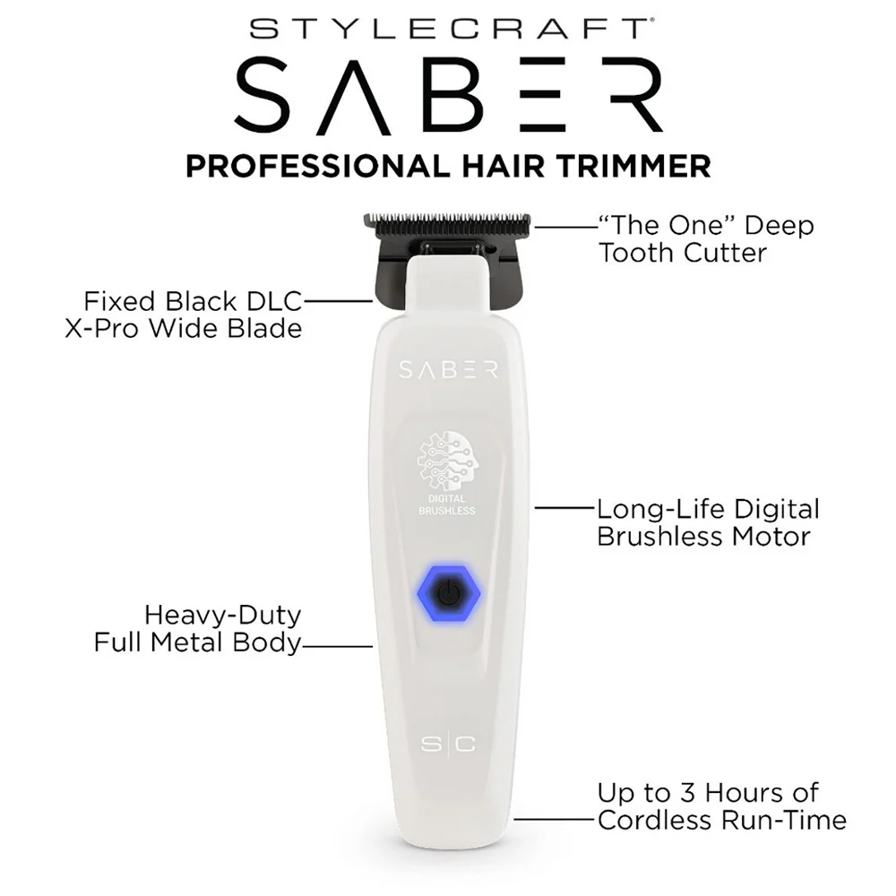 Gamma+ Stylecraft SC Saber Cordless Metal Trimmer – White (Limited Edition) - Image 3