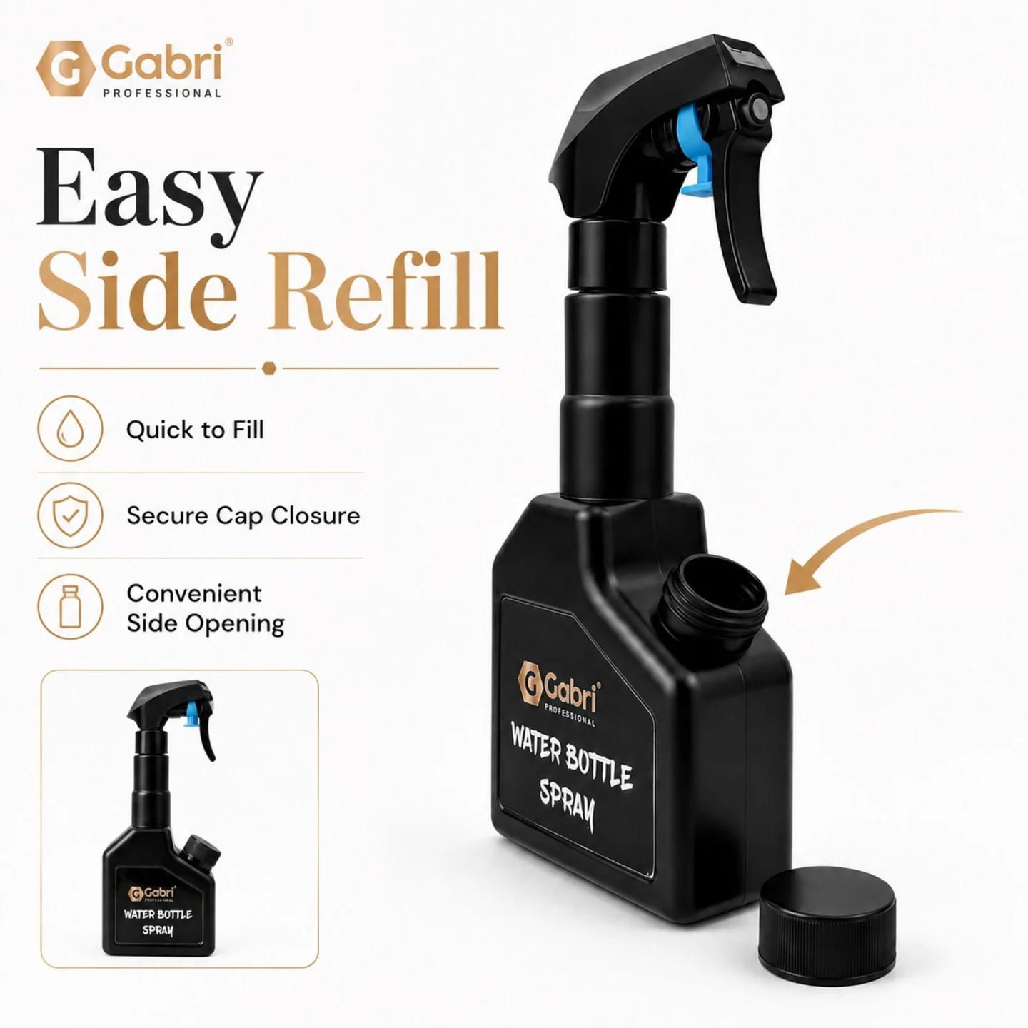 Gabri - Water Bottle Spray Black 270ml - Image 3