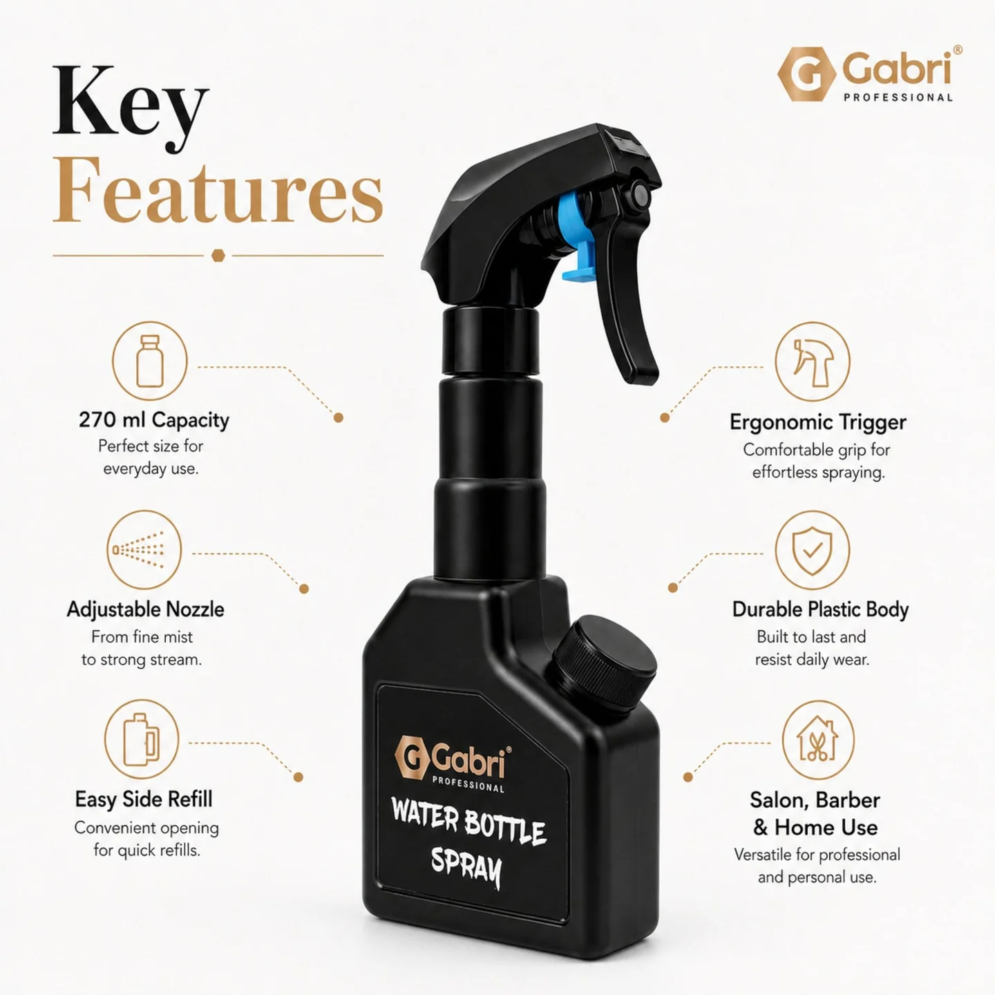 Gabri - Water Bottle Spray Black 270ml - Image 4