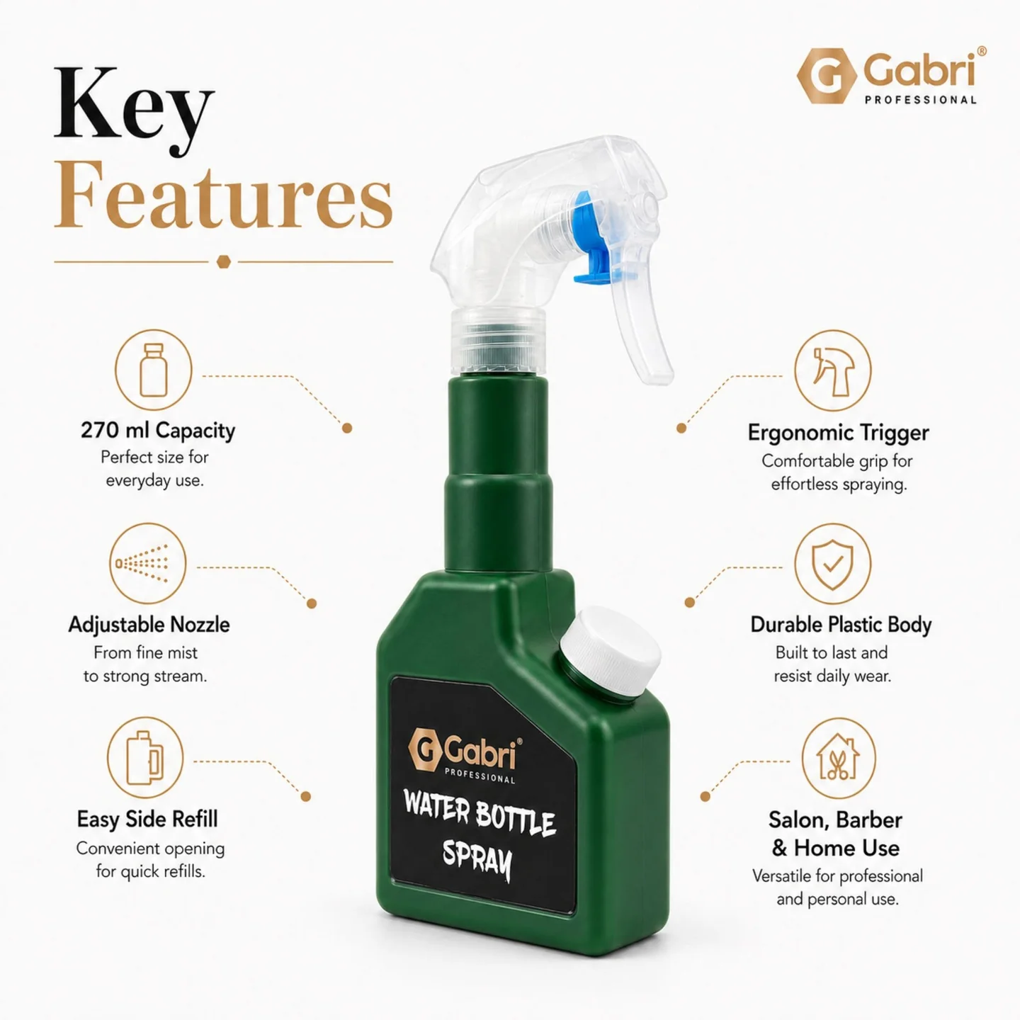 Gabri - Water Bottle Spray Green 270ml - Image 4