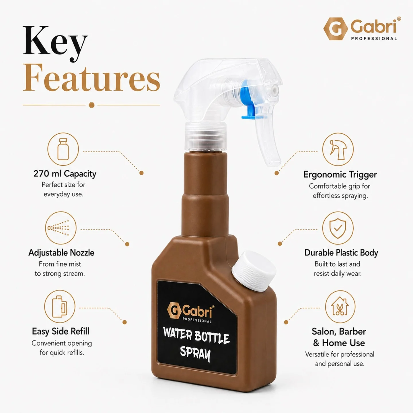 Gabri - Water Bottle Spray Brown 270ml - Image 4