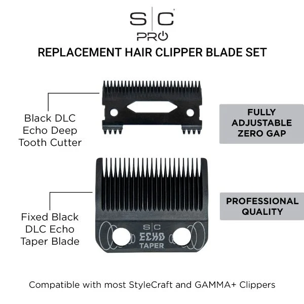 Gamma+ StyleCraft Clipper Blade Set - DLC Fixed Echo Taper Blade with Echo Deep Tooth Cutter - Image 4