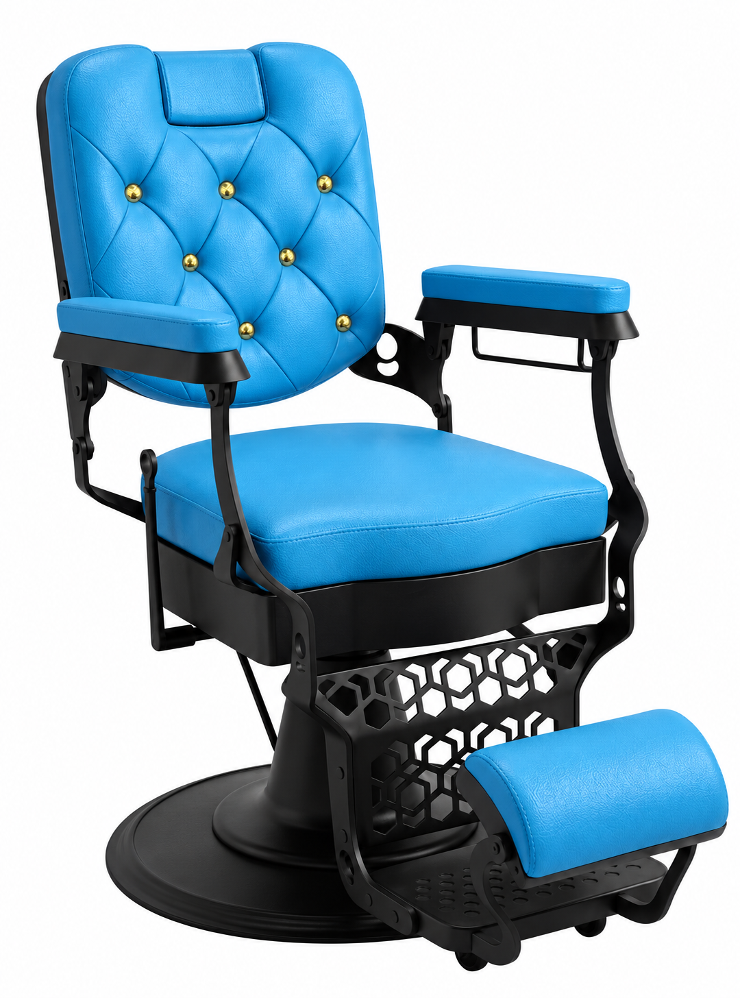 Modish Regal Blue Luxury Barber Chair – Gold Button Edition