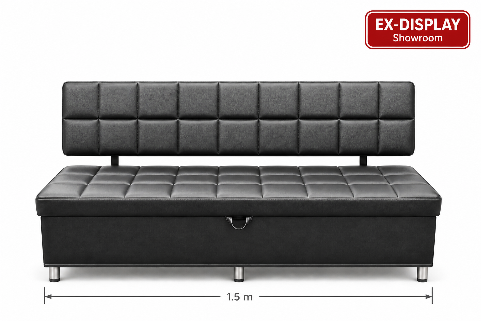 Modish Square Quilted Storage Sofa Bench – Black, 1.5 m (Ex-Display)